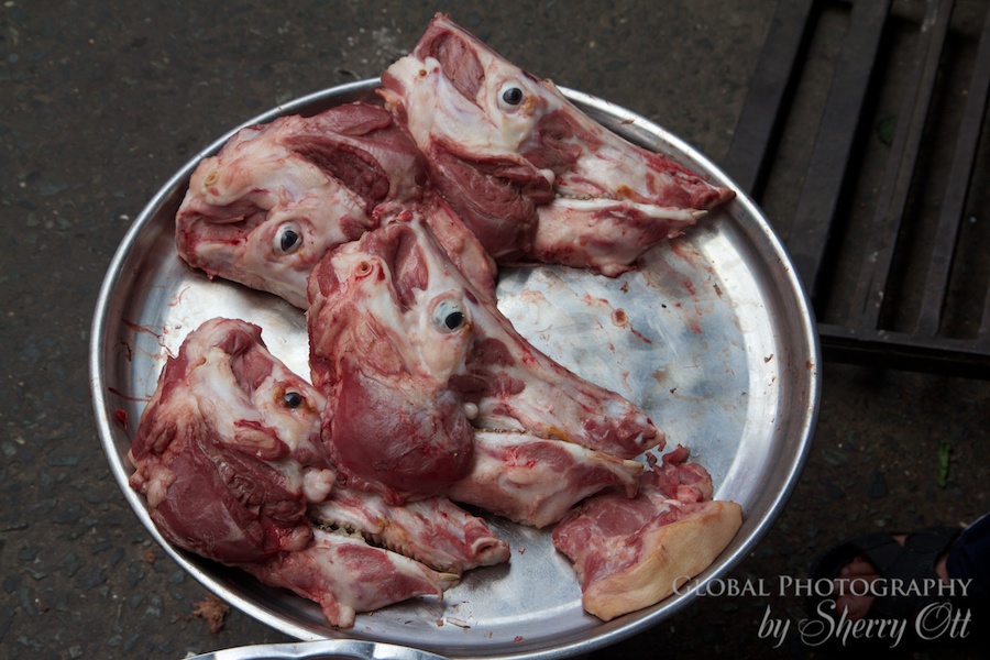 Cow heads at the market – all served up on a platter